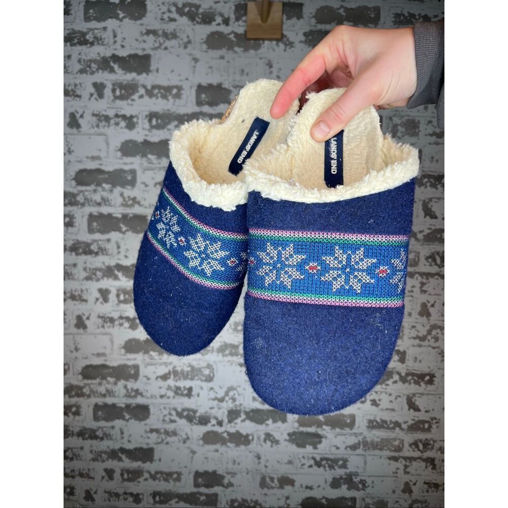 Lands end | blue Sherpa lined slippers